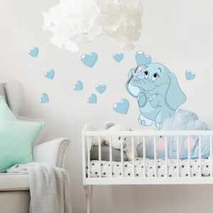 Wandtattoo Kinderzimmer Elefantenbaby mit blauen Herzen