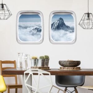 3D Wandtattoo Doppelfenster Flugzeug Alpen über den Wolken