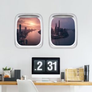 3D Wandtattoo Doppelfenster Flugzeug Sonnenaufgang in Shanghai