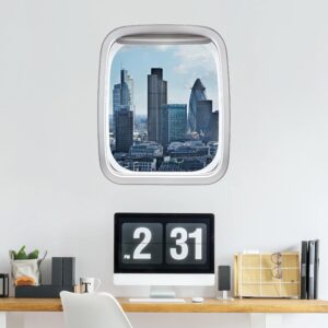 3D Wandtattoo Fenster Flugzeug London Skyline