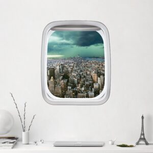 3D Wandtattoo Fenster Flugzeug Skyline New York im Gewitter