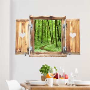 3D Wandtattoo Fenster mit Herz Romantischer Waldweg