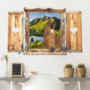 3D Wandtattoo Fenster mit Herz und Pferd Blick ins Defereggental