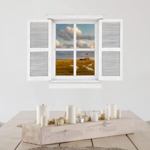 3D Wandtattoo Flügelfenster Nordsee Leuchtturm mit Schafsherde