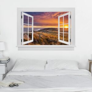 3D Wandtattoo Offenes Fenster Sonnenaufgang am Strand auf Sylt