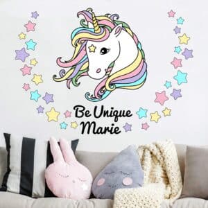 Wandtattoo Kinderzimmer Einhorn Illustration Pastell Sterne