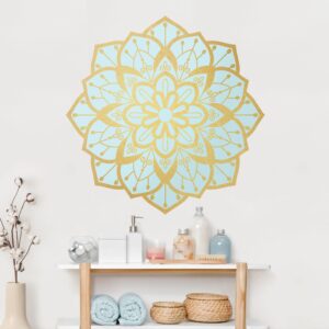 Wandtattoo Mandala Blüte Muster gold hellblau