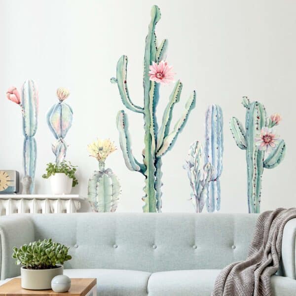 Wandtattoo 14-teilig Aquarell Kaktus Blüte Set XXL