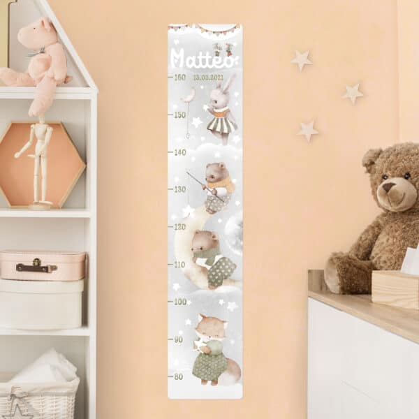 Kindermesslatte Wandtattoo Aquarell Tiere - Bis zum Mond mit Wunschname