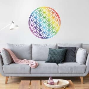 Wandtattoo Blume des Lebens Regenbogenfarbe