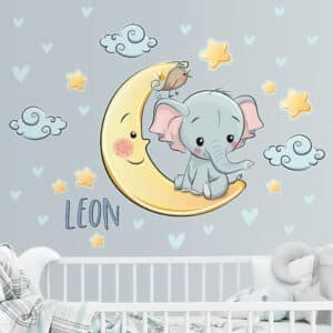 Wandtattoo 31-teilig Elefant Mond mit Wunschname
