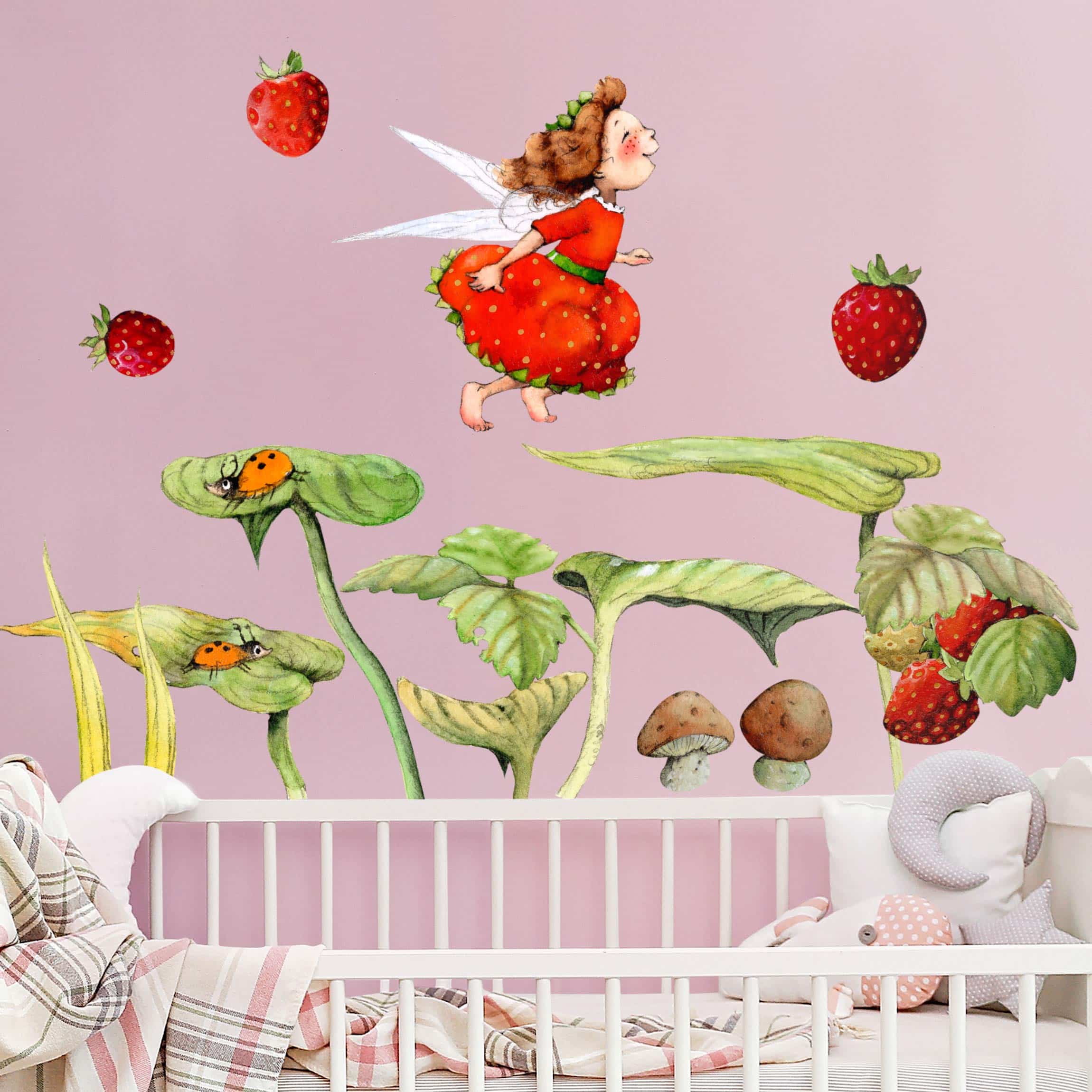 Wandtattoo 16-teilig Erdbeerinchen Erdbeerfee - Blätter und Erdbeeren