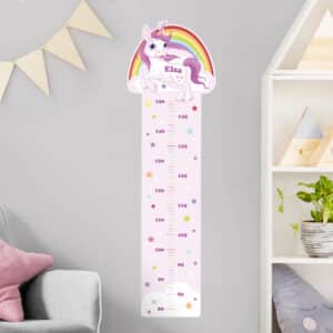 Kindermesslatte Wandtattoo Einhorn Regenbogen mit Wunschname