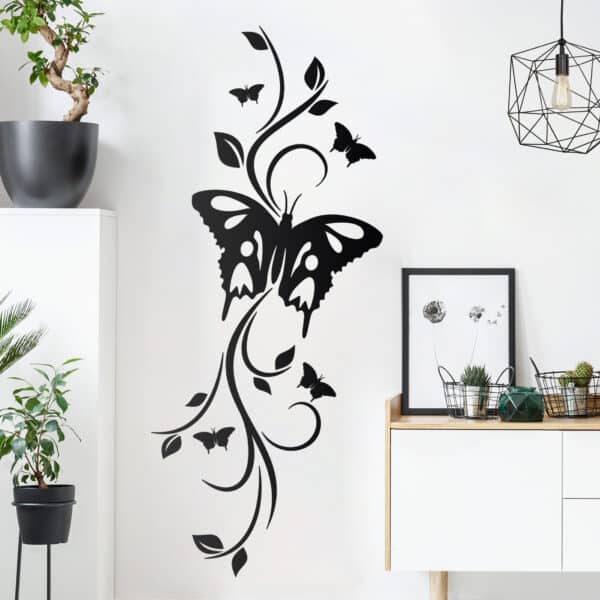 Wandtattoo Blumen Falter mit Ranke