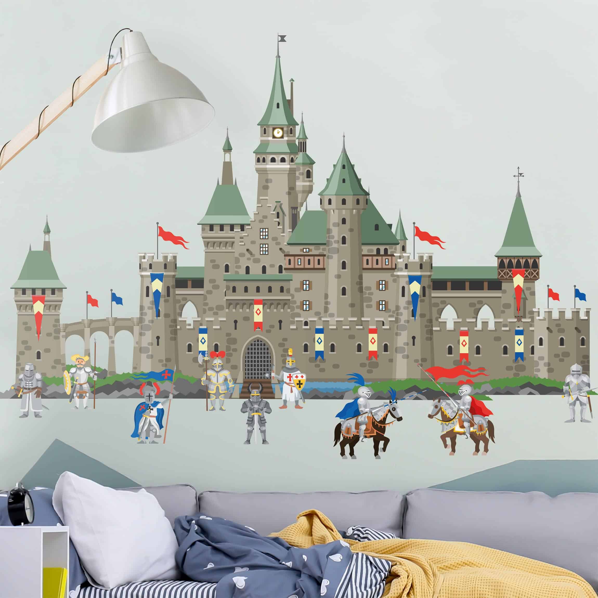 Wandtattoo Große Ritterburg mit Ritter und Pferde