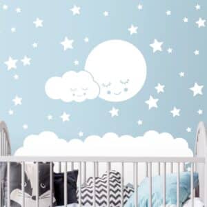 Wandtattoo Kinderzimmer 73-teilig Mond Wolke und Sterne