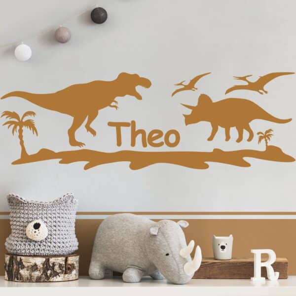Wunschtext-Wandtattoo Kinderzimmer 6-teilig No.BP28 Wunschtext Dinosaurier Park