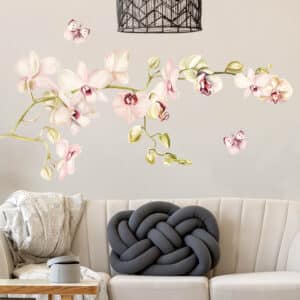 Wandtattoo 3-teilig Orchideenzweig und Schmetterling in rosé