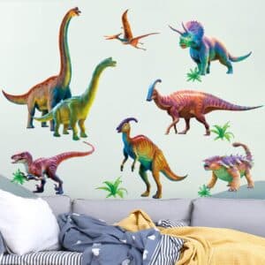 Wandtattoo 13-teilig Regenbogen Dinosaurier Set