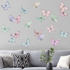 Wandtattoo 20-teilig Schmetterlinge Aquarell Pastell Set