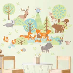 Wandtattoo 43-teilig Tierfamilien Mega-Set mit Füchsen und Bäumen