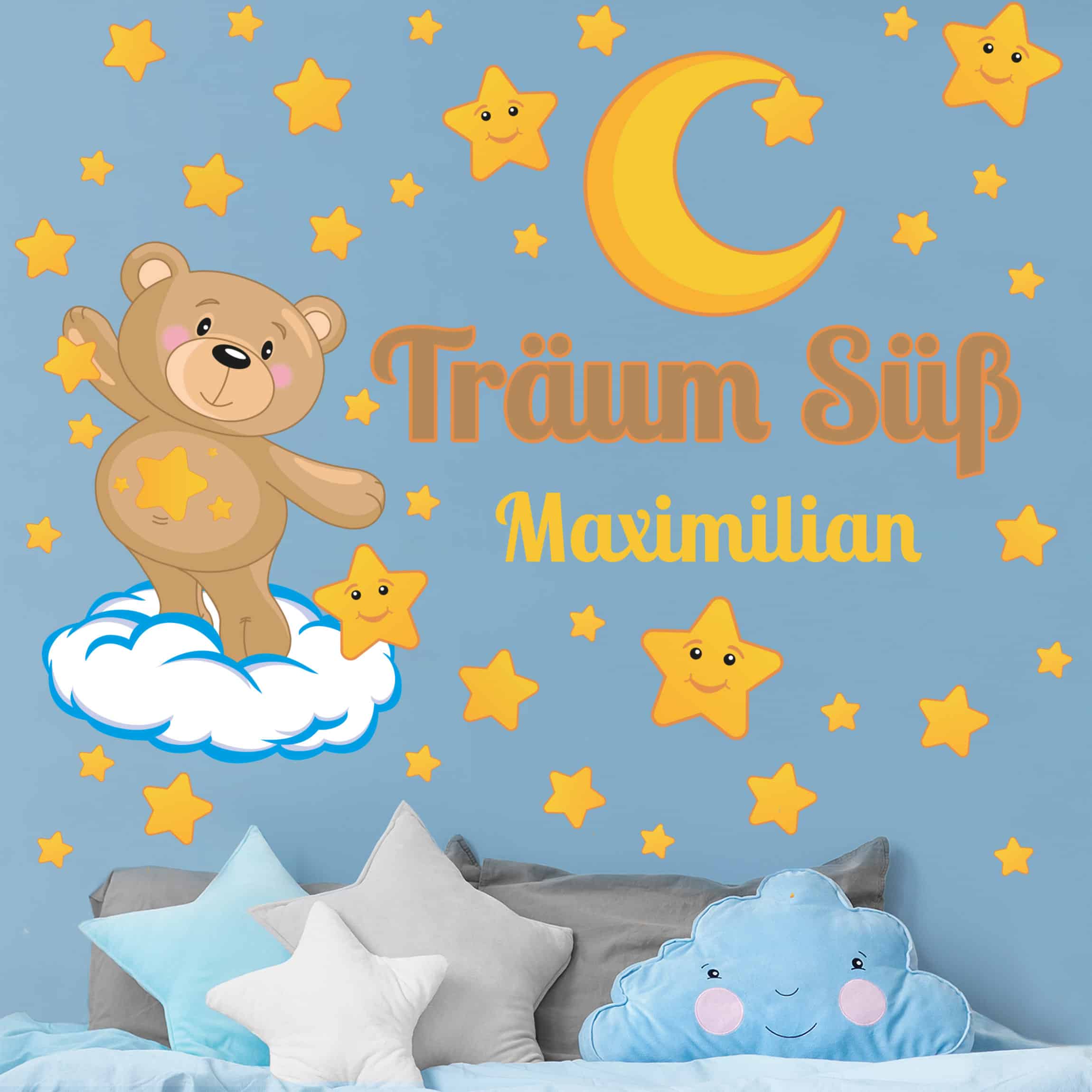 Wandtattoo 43-teilig Träum Süß Bärchen Sterne und Mond