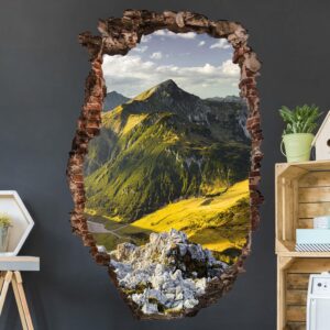 3D Wandtattoo Berge und Tal der Lechtaler Alpen in Tirol Wanddruchbruch