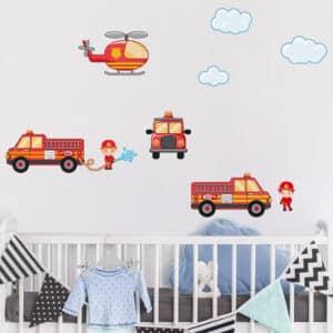 Wandtattoo Kinderzimmer Feuerwehr-Set mit Fahrzeugen