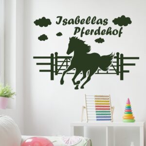 Wandtattoo Kinderzimmer Spruch Pferdekoppel mit Wunschname - Pferd