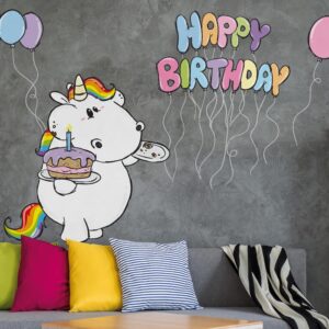 Wandtattoo Kinderzimmer Pummeleinhorn - Happy Birthday