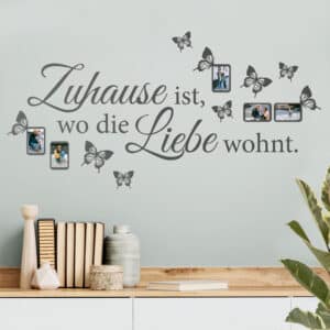 Wandtattoo Spruch Zuhause ist… Schmetterlinge und Bilderrahmen